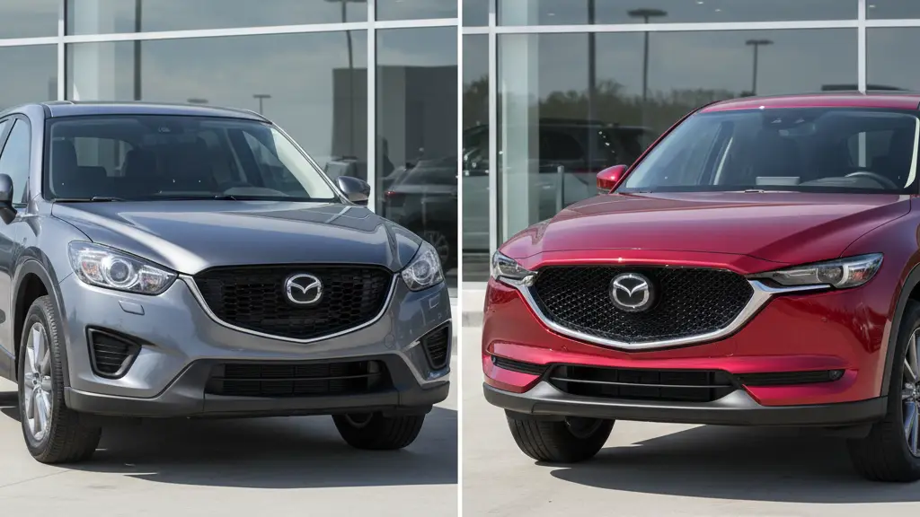 Comparison of 2014 first generation Mazda CX-5 and 2019 second generation showing design and quality improvements